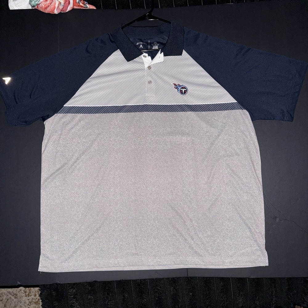 Mens 2XL Antigua Tennessee Titans Polo Shirt Blue Grey Excellent NFL Football